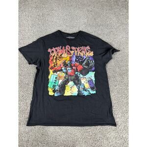 Transformers Shirt Mens Medium Optimus Prime Graffiti Print Black Short Sleeve